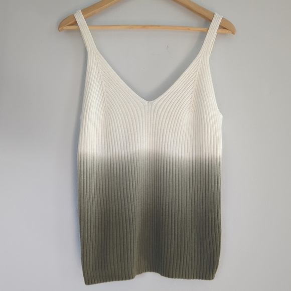 NWT Kismet Knit Tank Women's Large White/Olive Green Feminine Summer Cotton - Picture 1 of 7